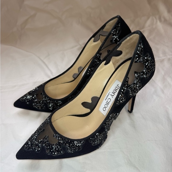 Jimmy Choo Black Glitter Heels - Picture 4 of 7